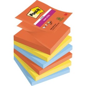Post-it Super Sticky Z-notes Playful, 90 vel, ft 76 x 76 mm, geassorteerde kleuren, pak van 6 blokken