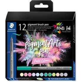 Staedtler Pigment Arts brush pen, etui van 12 stuks, Pastel Colours