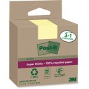 Post-it Super Sticky Notes Recycled, 70 vel, ft 76 x 76 mm, geel, 3 + 1 GRATIS