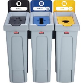 Rubbermaid Slim Jim Recyclingstation voor afval, papier en kunststof, zwart / blauw / geel