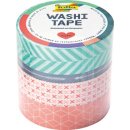 Folia washi tape geometrie, pak met 4 stuks in geassorteerde kleuren