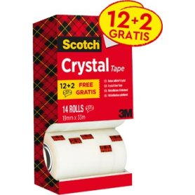 Scotch Plakband Crystal ft 19 mm x 33 m, doos met 14 rolletjes (12 + 2 gratis)