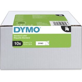 Dymo D1 tape 12 mm, zwart op wit, pak van 10 stuks