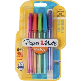 Paper Mate balpen InkJoy 100 met dop, blister met 4 stuks in geassorteerde fun kleuren
