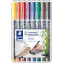 Staedtler Lumocoler 318, OHP-marker, permanent, 0,6 mm, etui van 8 stuks in geassorteerde kleuren