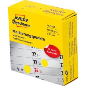 Avery marking dots, diameter 10 mm, rol met 800 stuks, geel