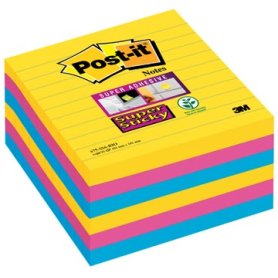 Post-it Super Sticky notes XL Carnival, 90 vel, ft 101 x 101 mm, gelijnd, assorti pak van 6 blokken
