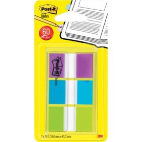 Post-it Index standaard, ft 25,4 x 43,2 mm, blister met 3 kleuren, 20 tabs per kleur