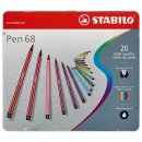 STABILO Pen 68 viltstift, metalen doos van 20 stiften in...