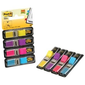 Post-it Index Smal, 4 x 35 tabs, geel, paars, roze en helderblauw