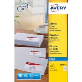 Avery J8160-25 adresetiketten ft 63,5 x 38,1 mm(b x h), 525 etiketten, wit