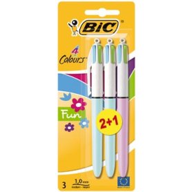 Bic Colours Fun 4-kleurenbalpen, medium, pastel inktkleuren,  blister van 2+1 gratis