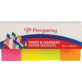 Pergamy Index & papieren markeerstroken, pak van 4 x 50 vel, geassorteerde neon kleuren