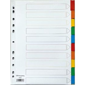 Pergamy tabbladen met indexblad, ft A4, 11-gaatsperforatie, geassorteerde kleuren, 10 tabs