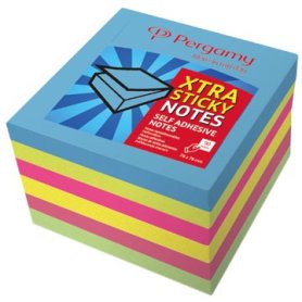 Pergamy Extra Sticky notes, ft 76 x 76 mm, neon , blok van 90 vel, pak van 6 stuks