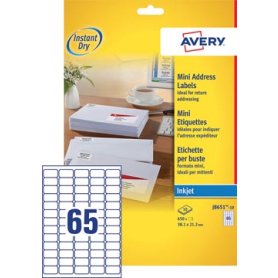 Avery J8651-10 mini etiketten ft 38,1 x 21,2 mm (b x h), 650 etiketten, wit