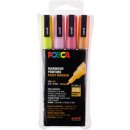 Posca paintmarker PC-3M, set van 4 markers, glitter, geel-oranje-roze-rood